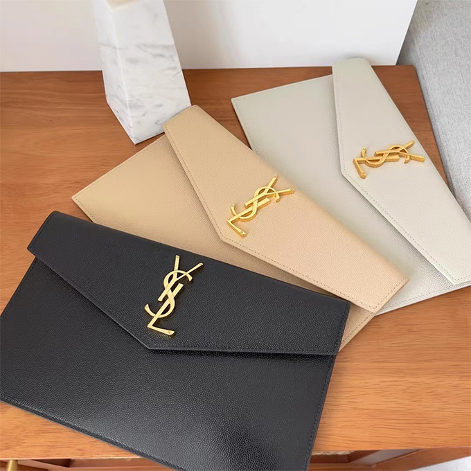 ysl saint laurent uptown grain de poudre leather envelope clutch bag